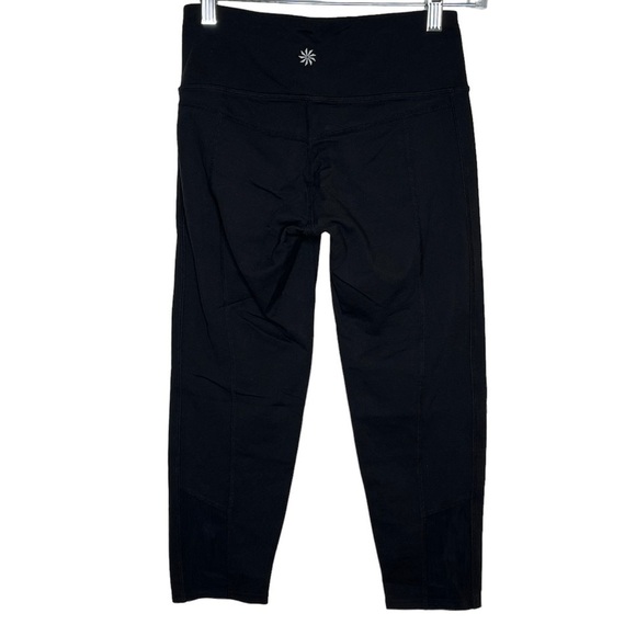 ATHLETA Cropped Leggings Mesh Criss Cross Panels Black - Picture 2 of 9